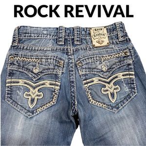ROCK REVIVAL for BUCKLE RARE DISTRESSED ISAAC SLIM BOOT DENIM JEANS SIZE 30x30